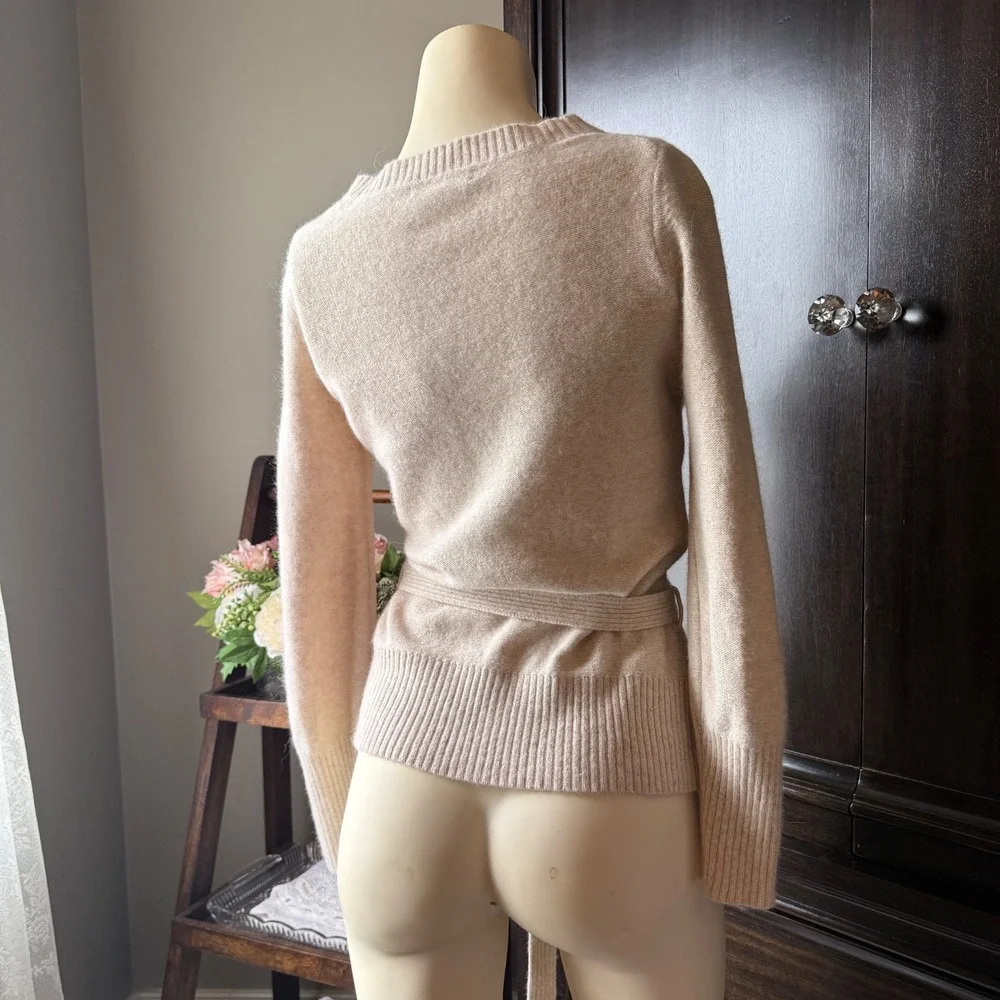 Banana Republic Angora Wool Cardigan Belted V Neck Soft Knit S Ivory Classic Fit - Picture 5 of 16